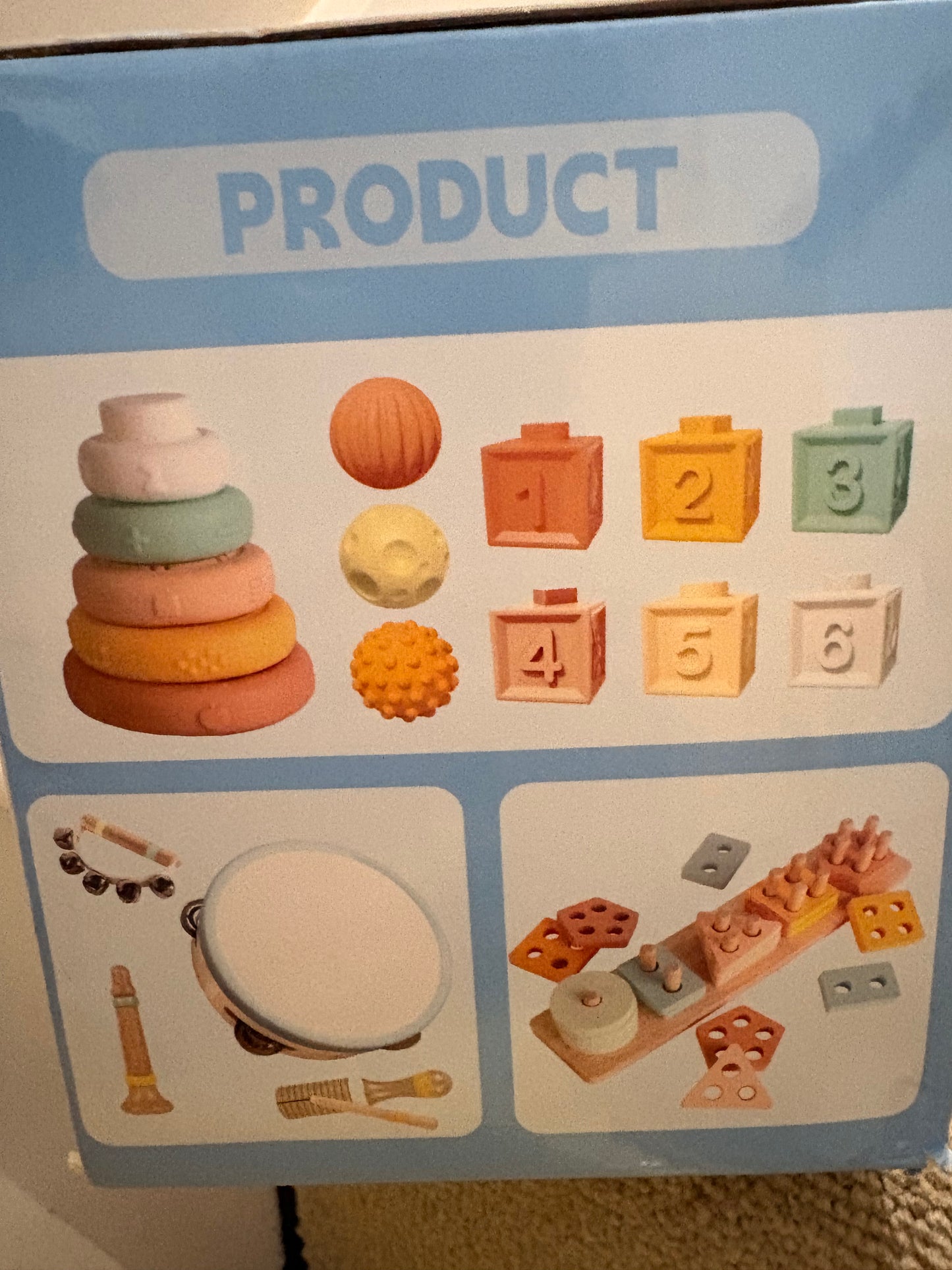 19 pieces wooden/vinyl baby sensory musical set