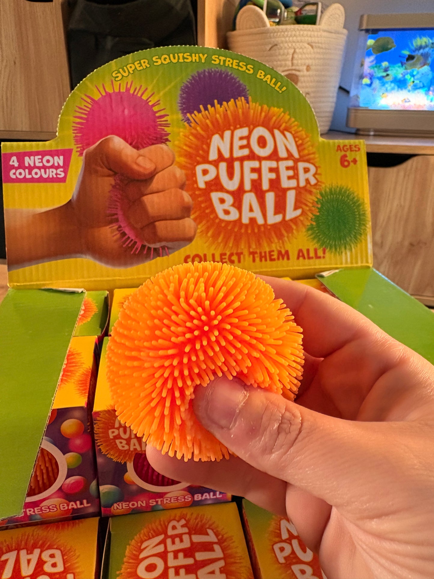 Neon puffer ball squishy fidget toy