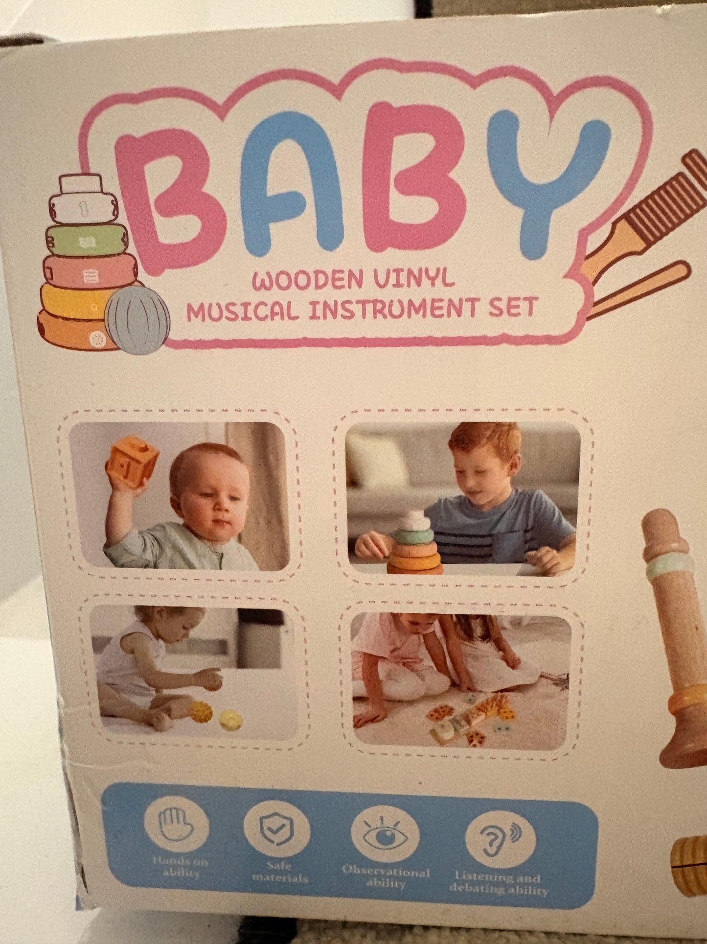 19 pieces wooden/vinyl baby sensory musical set