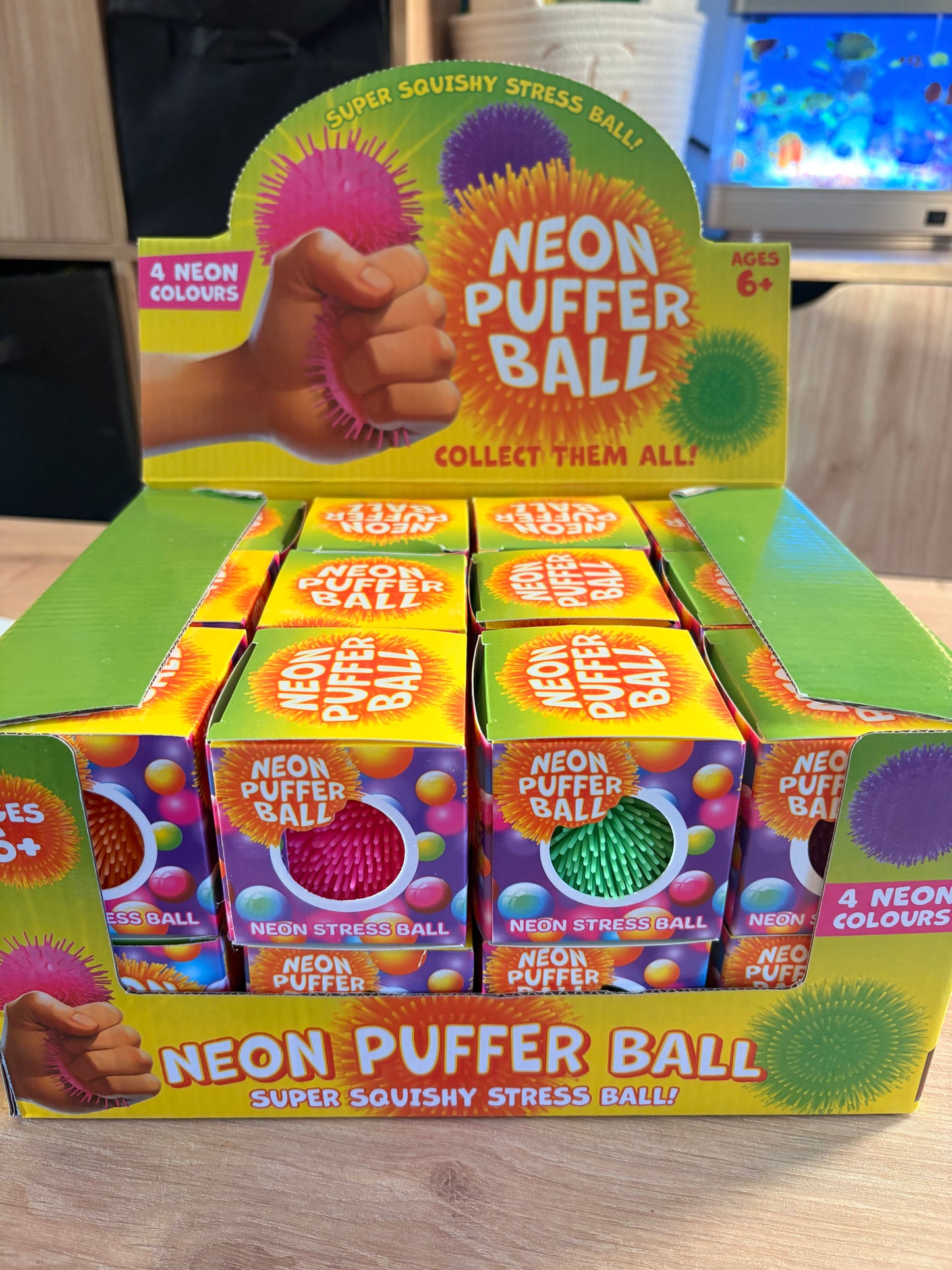 Neon puffer ball squishy fidget toy