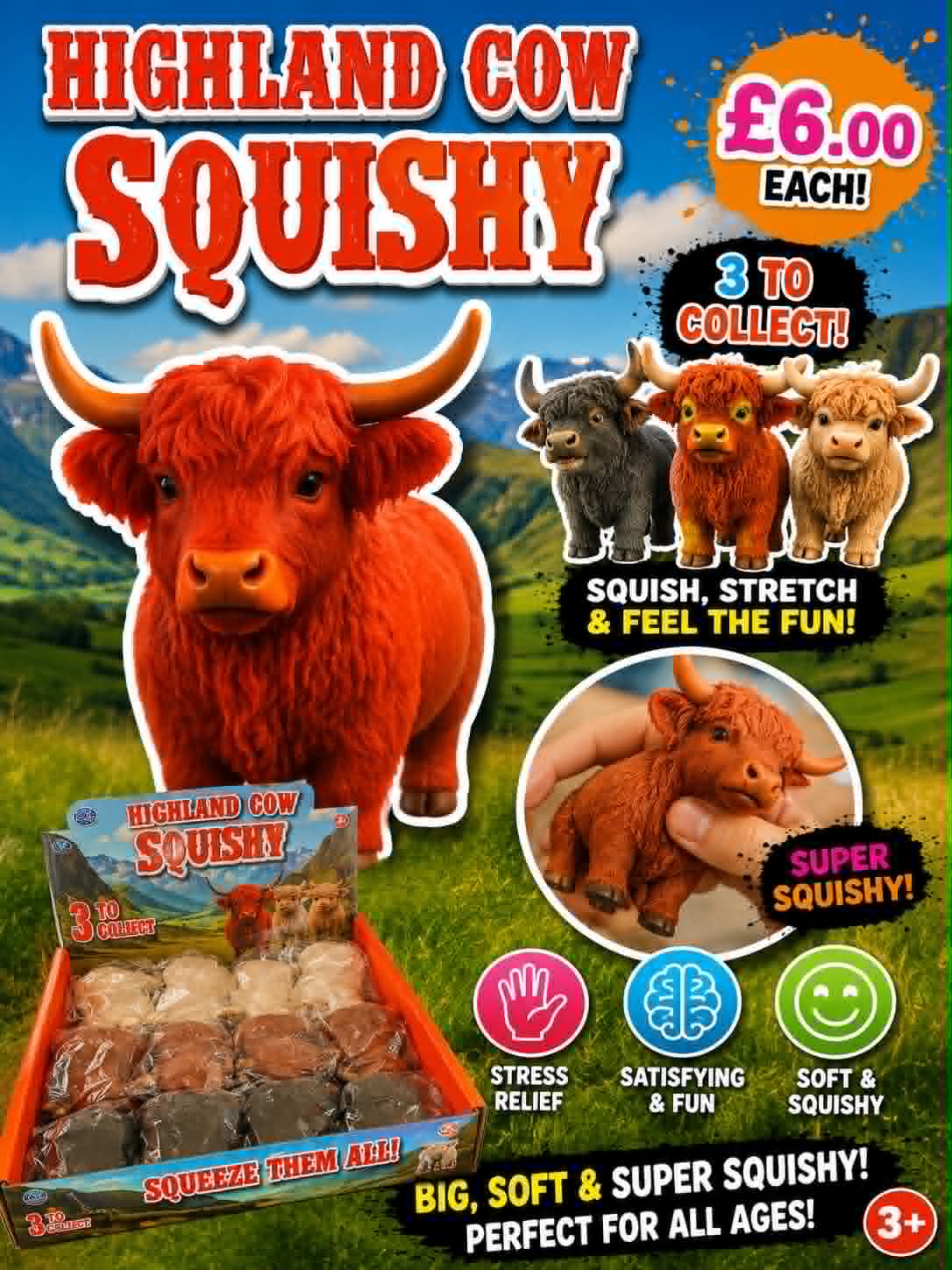 Highland cow squishy toy, adorable cute collectable