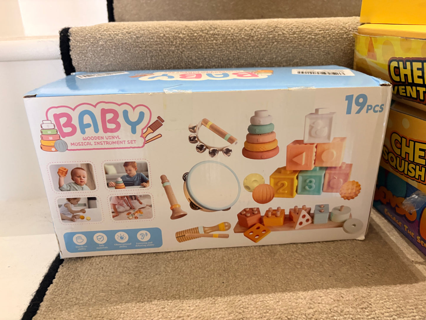 19 pieces wooden/vinyl baby sensory musical set