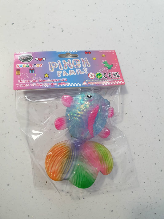 squishy stretch glitter fish with rainbow tail