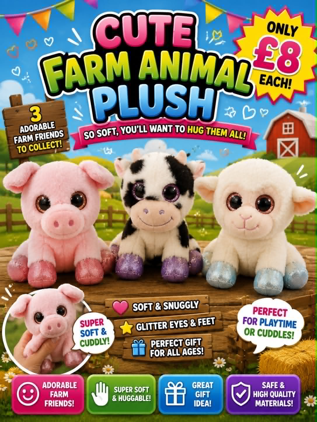 Farm animal plushies