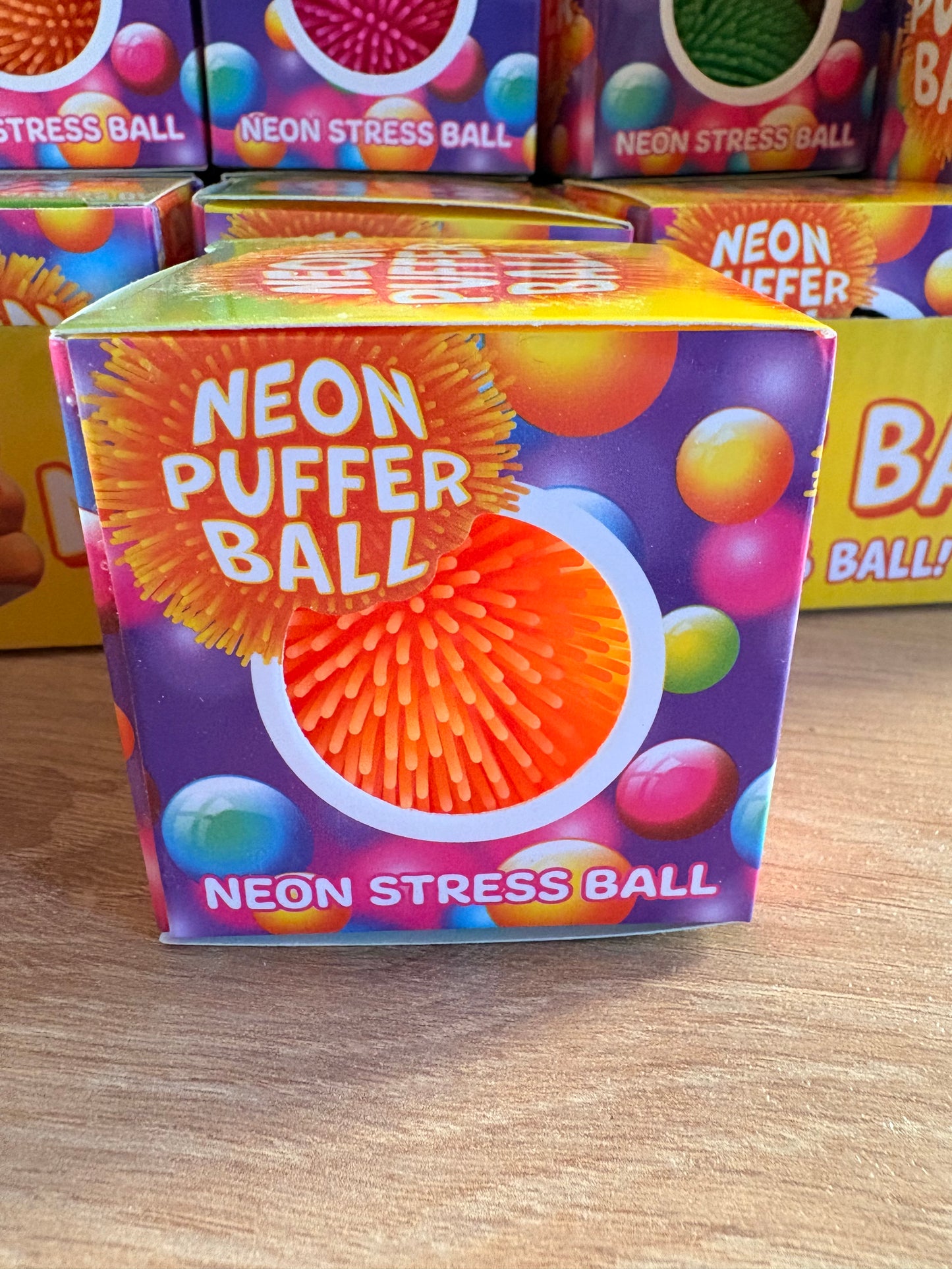 Neon puffer ball squishy fidget toy