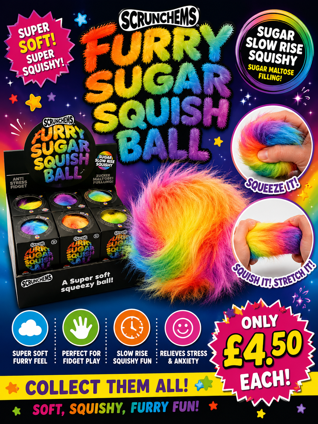 Scrunchems fury rainbow sugar maltose squish ball