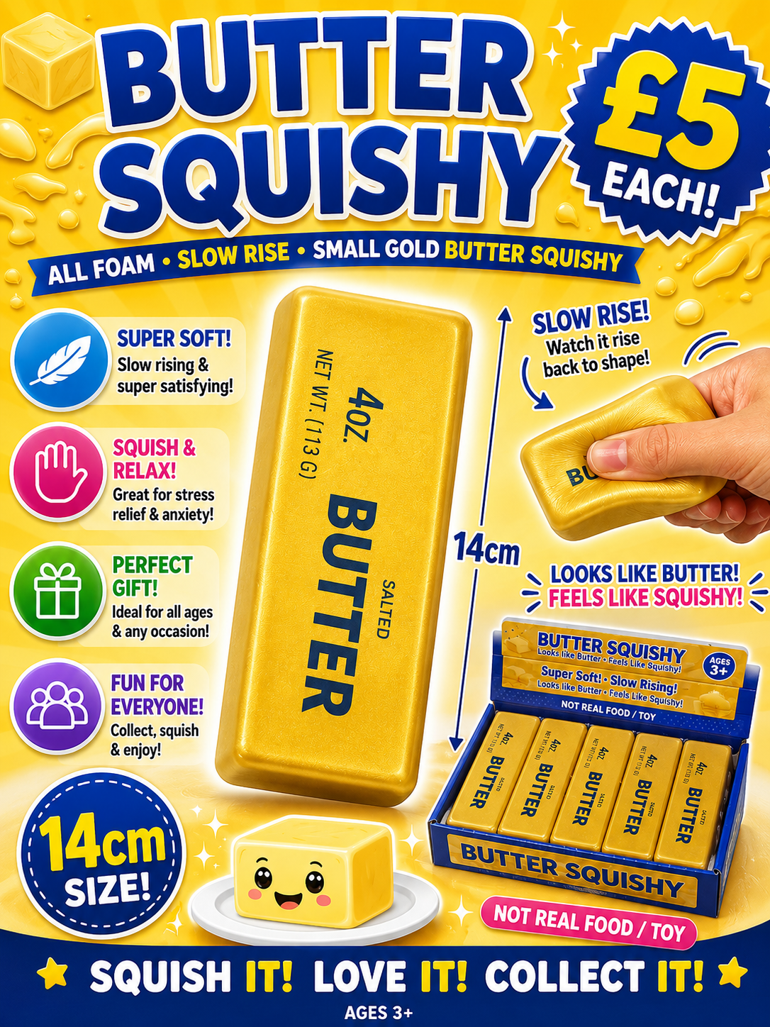 Small Gold all foam slow rise butter squishy