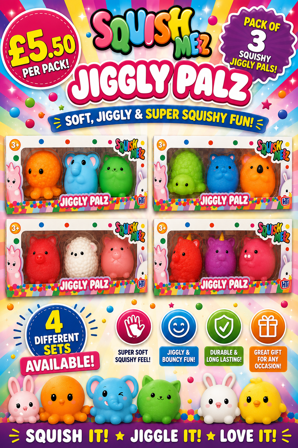Squishy Jiggly Pals set of 3