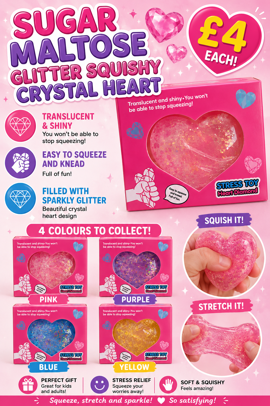 Diamond sugar maltose heart shaped squishy toy