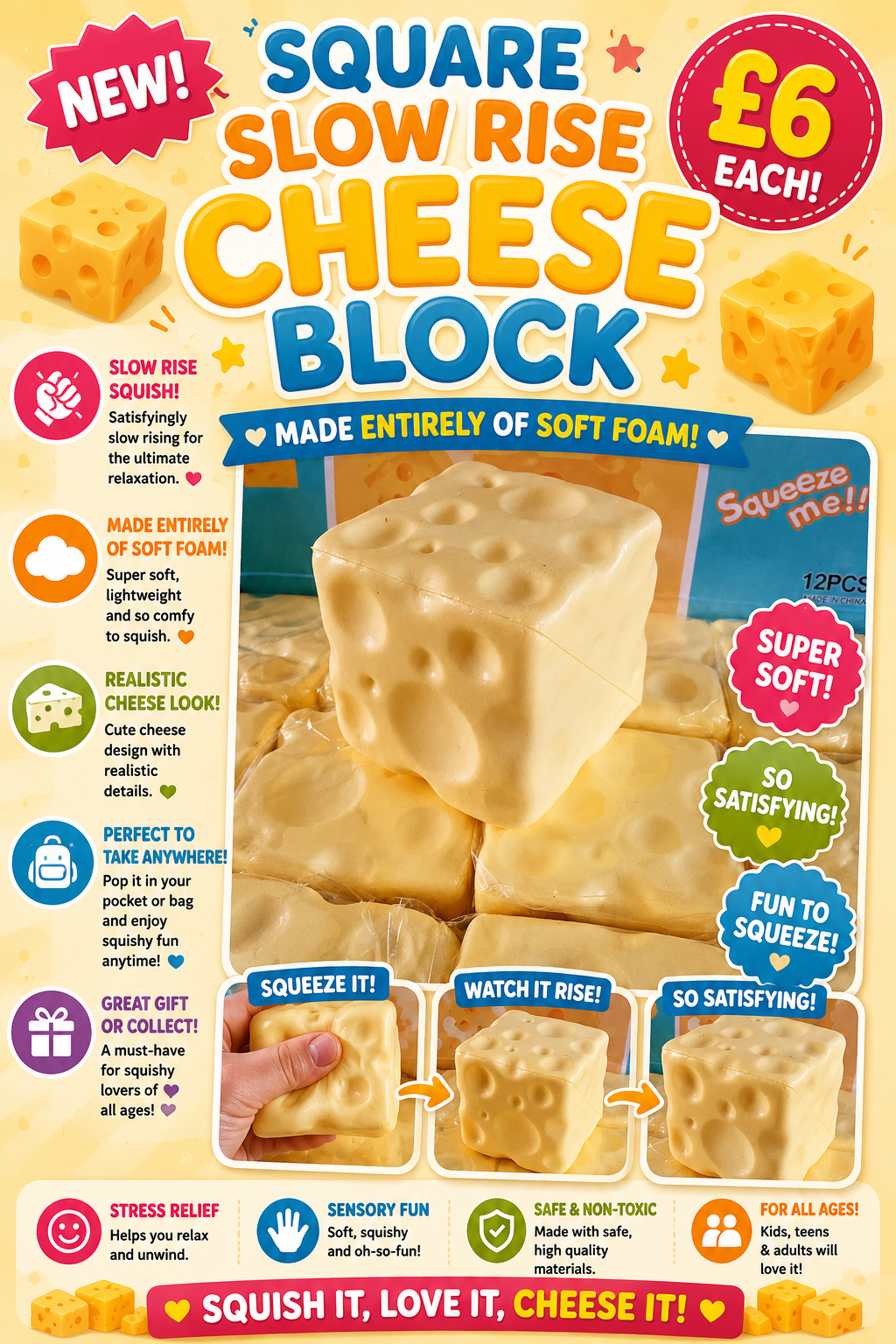 Slow rise foam square cheese squishy 7cm