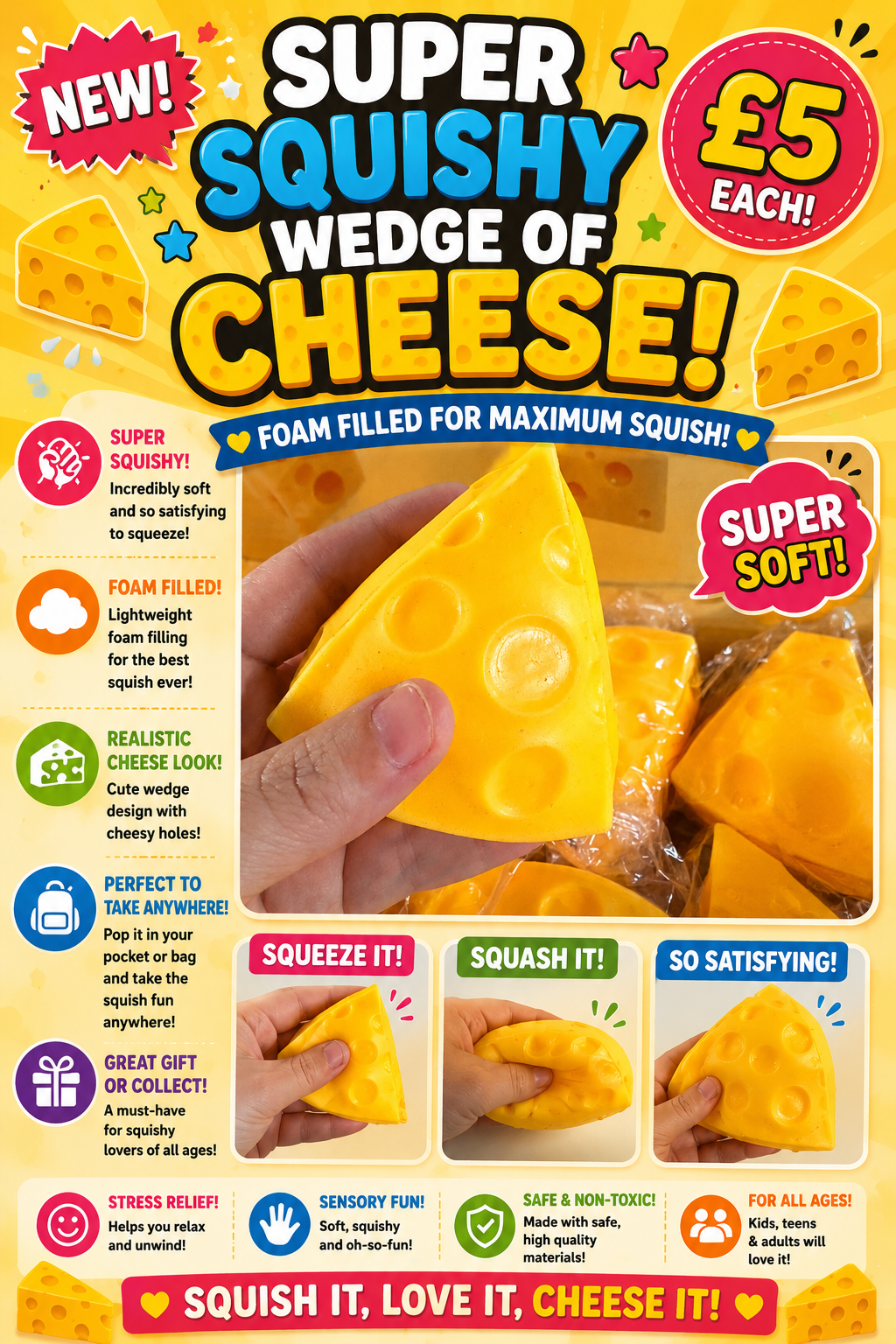 Small squishy foam filled cheese triangle