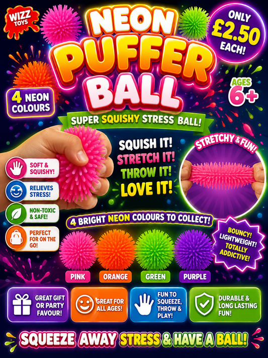 Neon puffer ball squishy fidget toy
