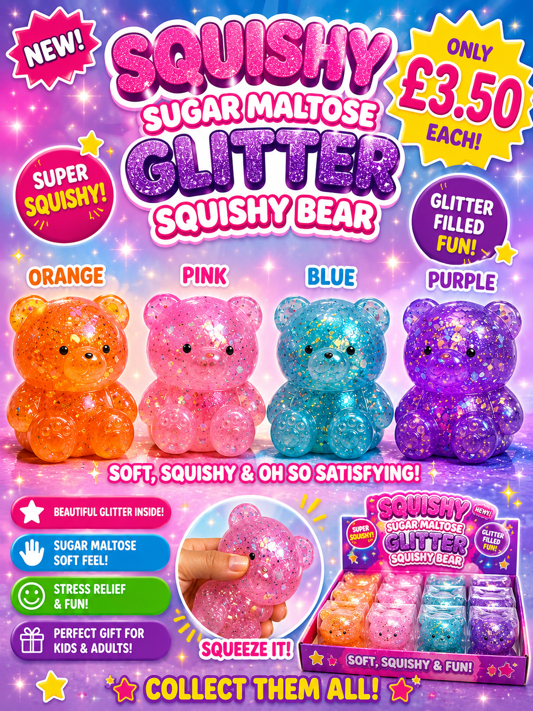 squishy stretchy glitter bear