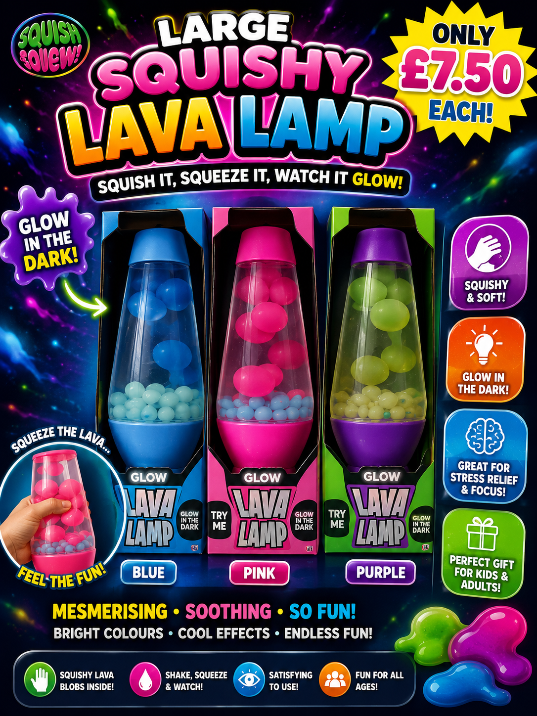 Glow in the dark large squishy lava lamp